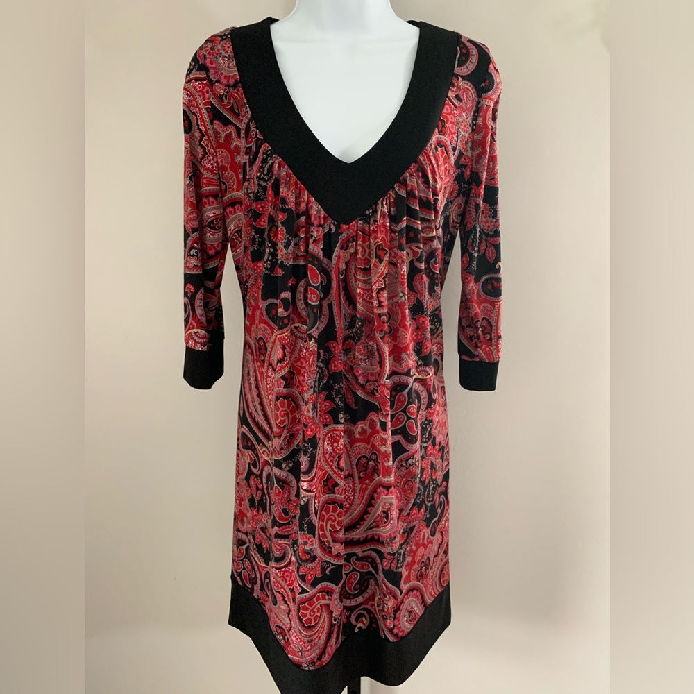 Tiana B. Red and Black Paisley Dress